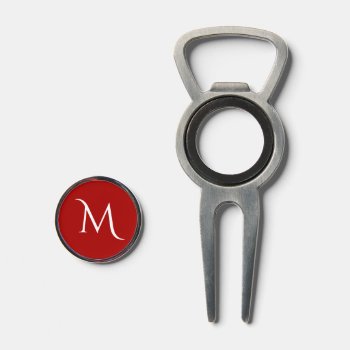Red White Elegant Simple Monogrammed Divot Tool by TheHopefulRomantic at Zazzle