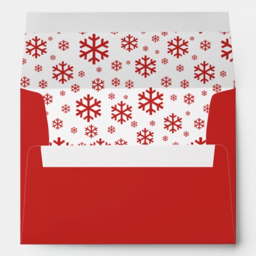 Red white elegant snowflakes patterned envelope