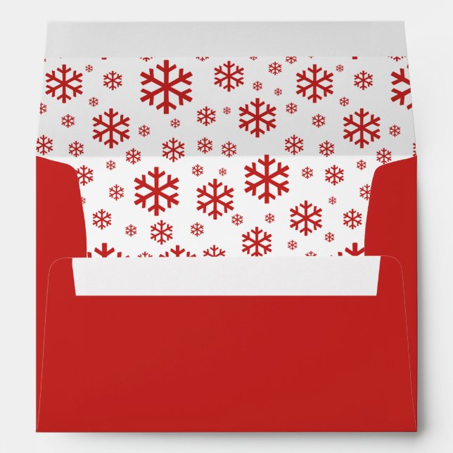 Red white elegant snowflakes patterned envelope (Back (Bottom))