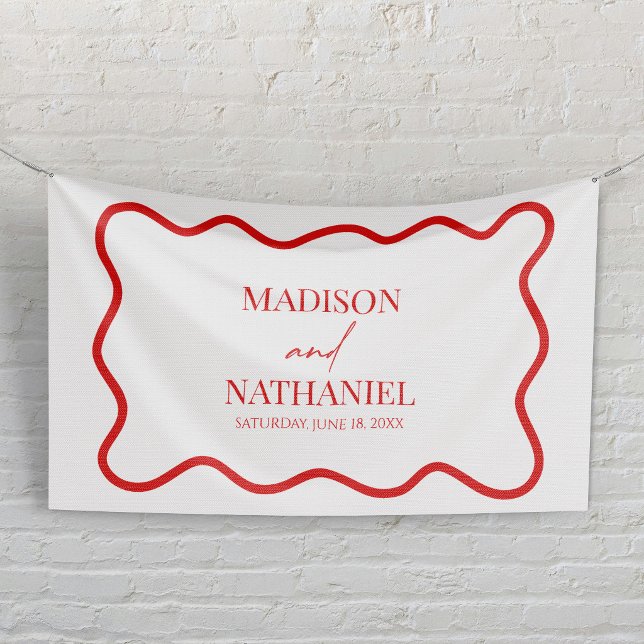 Red White Elegant Wavy Border Wedding Banner (Creator Uploaded)