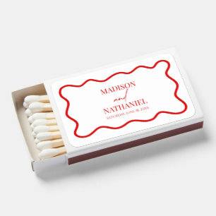 Red White Elegant Wavy Border Wedding Matchboxes