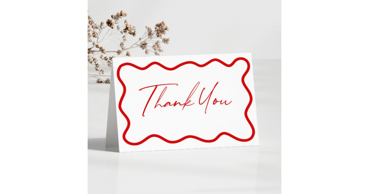 Red White Elegant Wavy Border Wedding Thank You Card | Zazzle