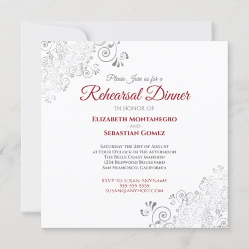 Red  White Elegant Wedding Rehearsal Dinner Invitation