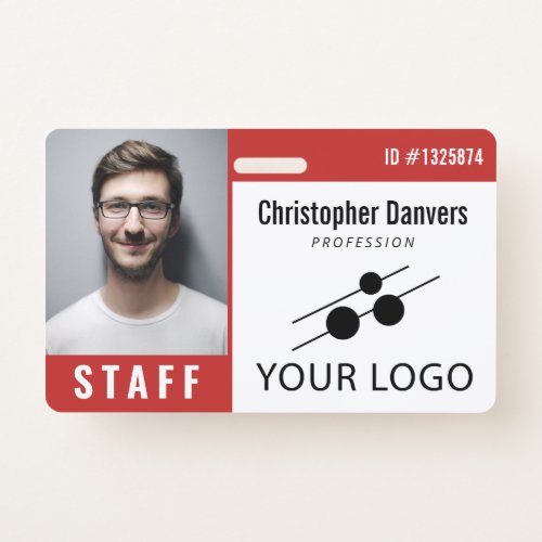 Red White Employee ID Photo  Large Logo Badge