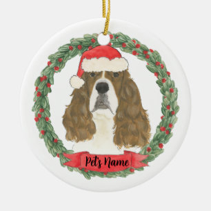 Red White English Springer Spaniel Christmas Ceramic Ornament
