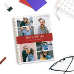 Red White Family Photo Collage Planner<br><div class="desc">Stylish planner you can personalize with six of your own photos in a minimalist photo collage. Personalize further with your name or family name in white calligraphy letters. The back features a pattern of preppy red and white stripes.</div>