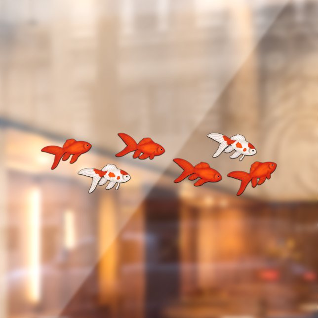 Red & White Fantail Goldfish Swimming Window Cling (Sheet 2)
