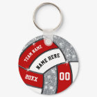 Red White Faux Silver Glitter Volleyball Keychains