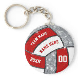 Red White Faux Silver Glitter Volleyball Keychains Red White Faux Silver Glitter Volleyball Keychains