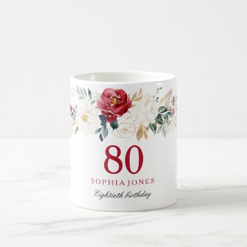 Red  White Festive 80th Birthday Gift Coffee Mug