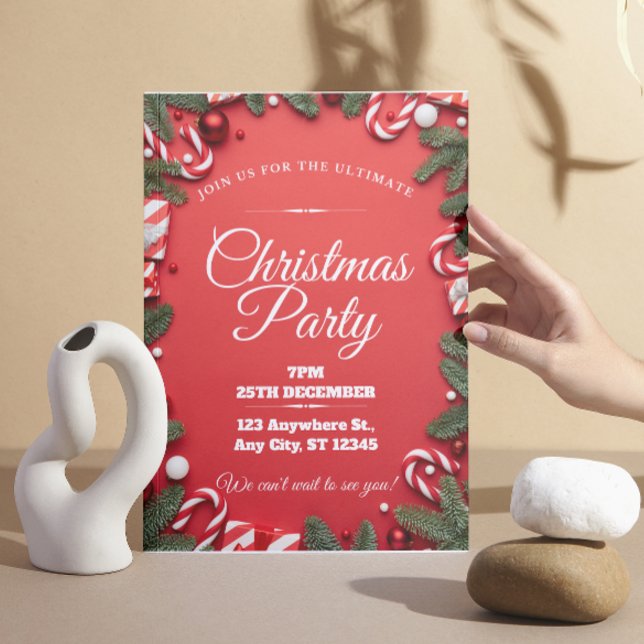 Red & White Festive Christmas Party Invitation (Creator Uploaded)