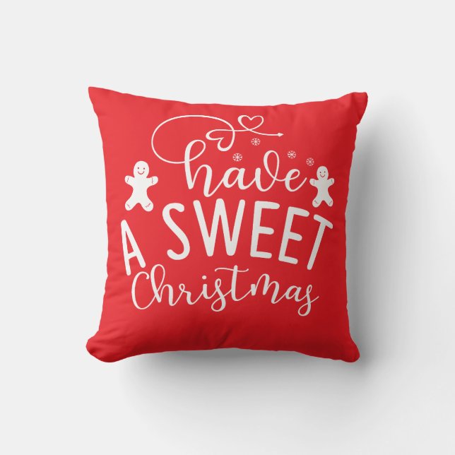 Red & White Festive Cute Christmas Throw Pillows (Front)