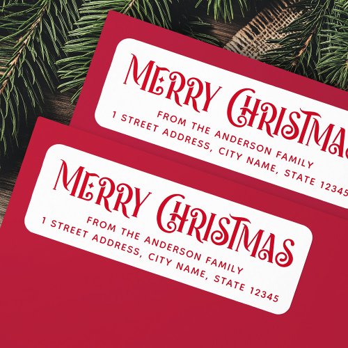 Red  white festive Merry Christmas return address Label