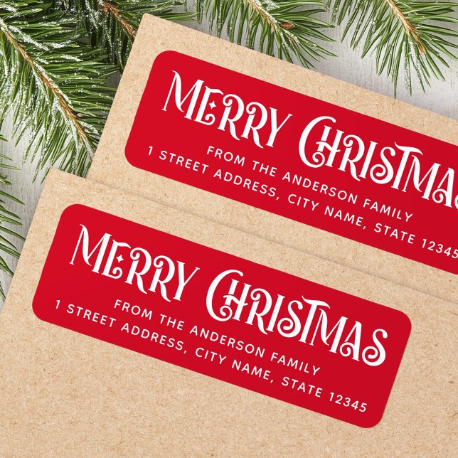 Red & white festive Merry Christmas return address Label (Red & white festive Merry Christmas return address Label)