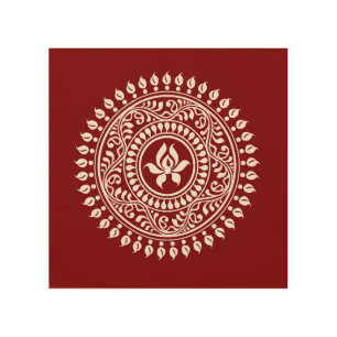 Red & White Festive Rangoli Wood Wall Art