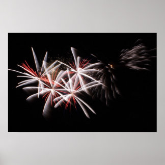 Red White Fireworks Display Photo Poster