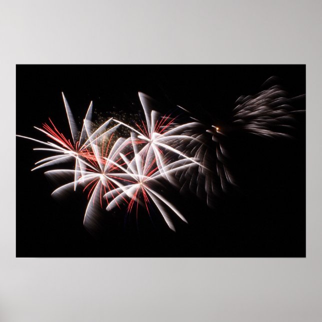 Red White Fireworks Display Photo Poster (Front)