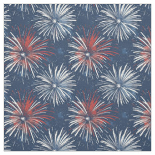 Red & White Fireworks on Blue Fabric