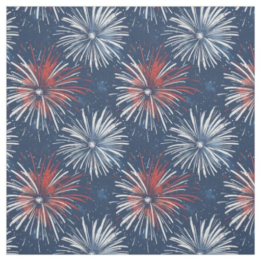 Red & White Fireworks on Blue Fabric