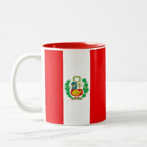 Red  White Flag of Peru with Emblem Two_Tone Coffee Mug