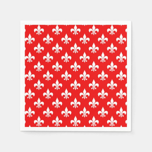Red White Fleur-de-lis Napkins (Front)