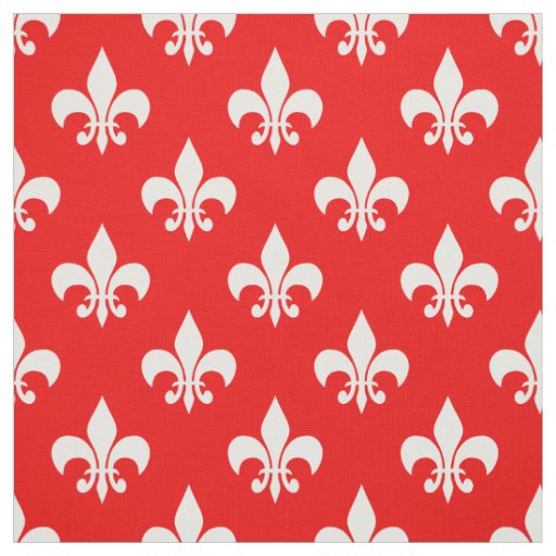 Red White Fleur-de-lis Textile Fabric