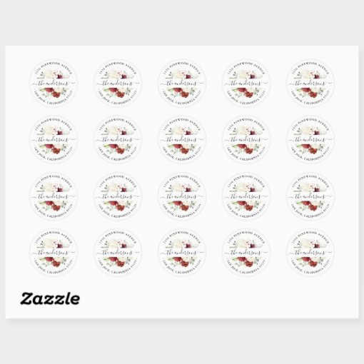 Red White Floral Address Envelope Seal Sticker | Zazzle