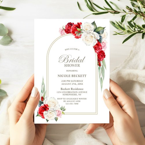 Red White Floral Arch Bridal Shower Invitation