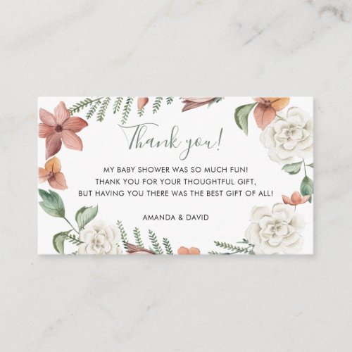  Red White Floral Baby In Bloom Shower Thank You Enclosure Card