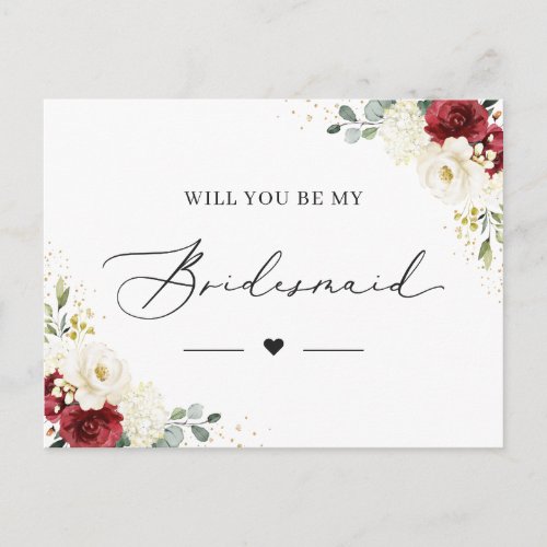 Red White Floral Be My Bridesmaid Proposal Card