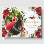 Red White Floral Charro Boots Quinceanera Photo Guest Book<br><div class="desc">Coordinate your party with this elegant Charro Red and White Roses Floral Guest Book! Personalize it easily and quickly, simply click the customize it further button to edit the texts, change fonts and fonts colors. Featuring beautiful watercolor red and white roses, a space to place your picture and a pair...</div>