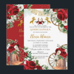 Red White Floral Charro Charra Horses Quinceañera  Invitation<br><div class="desc">Personalize this vibrant red and white floral Charro Quinceañera / Sweet 16 birthday invitation easily and quickly. Simply click the Edit Using Design Tool further button to edit the texts, change fonts and fonts colors. Featuring beautiful red and white roses, floral adorned cowboy boots, gold horses and wild west elements....</div>