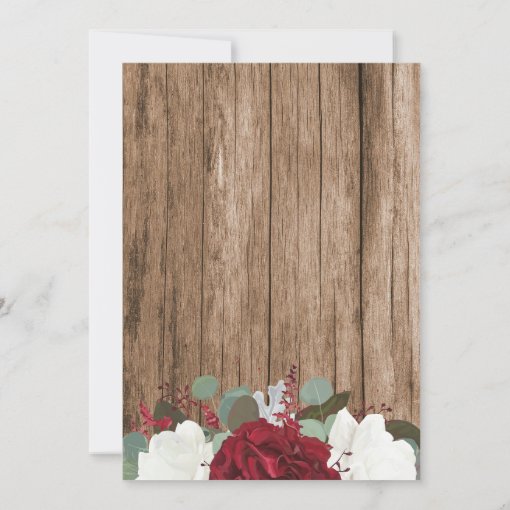 Red & White Floral Design Rustic Wood Background Invitation Zazzle