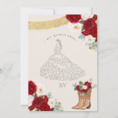 Red White Floral Elegant Gold - Charro Quinceanera Invitation (Back)