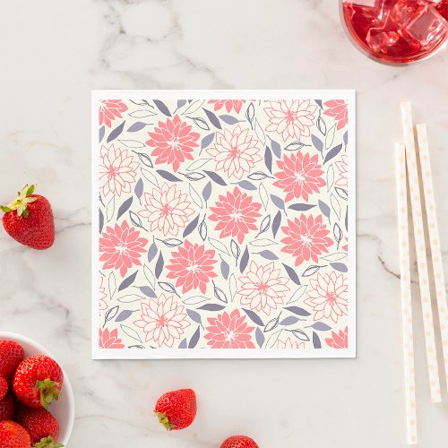 Red White Floral Flowers Napkins