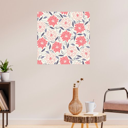 Red White Floral Flowers Poster