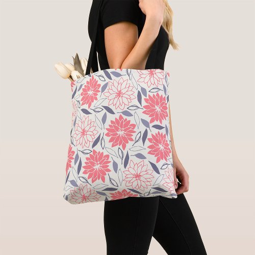 Red White Floral Flowers Tote Bag