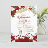 Red White Floral & Gold Elegant Charro Quinceanera Invitation (Standing Front)