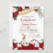 Red White Floral & Gold Elegant Charro Quinceanera Invitation (Front)