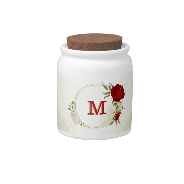 Red white floral greenery  candy jar (Front)