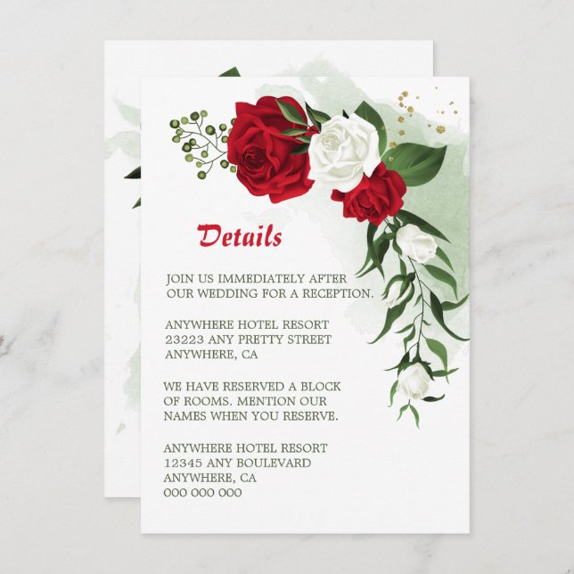 red white floral greenery details enclosure card (Front/Back)