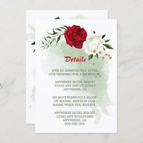 red white floral greenery details enclosure card