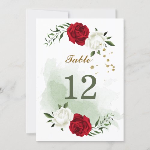 red white floral greenery table number