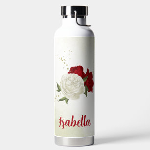 Red white floral greenery  water bottle