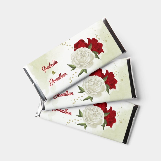 red white floral greenery wedding hershey bar favors (Front)