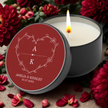 Red White Floral Heart Modern Monogram Wedding