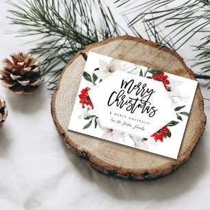 Red & White Floral   Merry Christmas Card