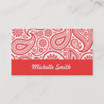 Red White Floral Paisley Pattern Business Card by D_Zone_Designs at Zazzle