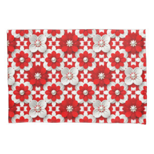 Red White Floral Pattern For Home Decor Style Pillow Case