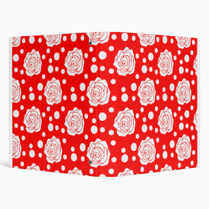 Red White Floral Polka Dots Pattern  3 Ring Binder